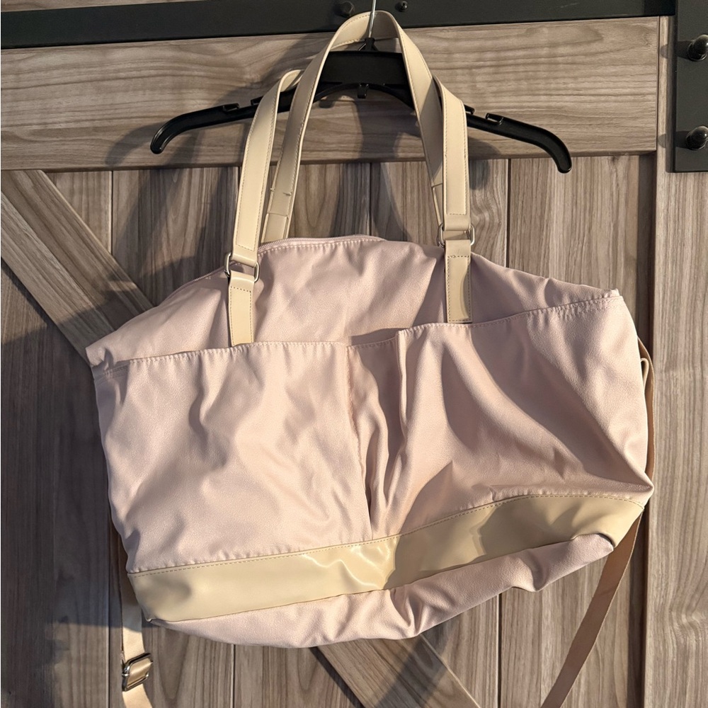 Pink and Cream Baby Bag with Soft Canvas and Flexible Design